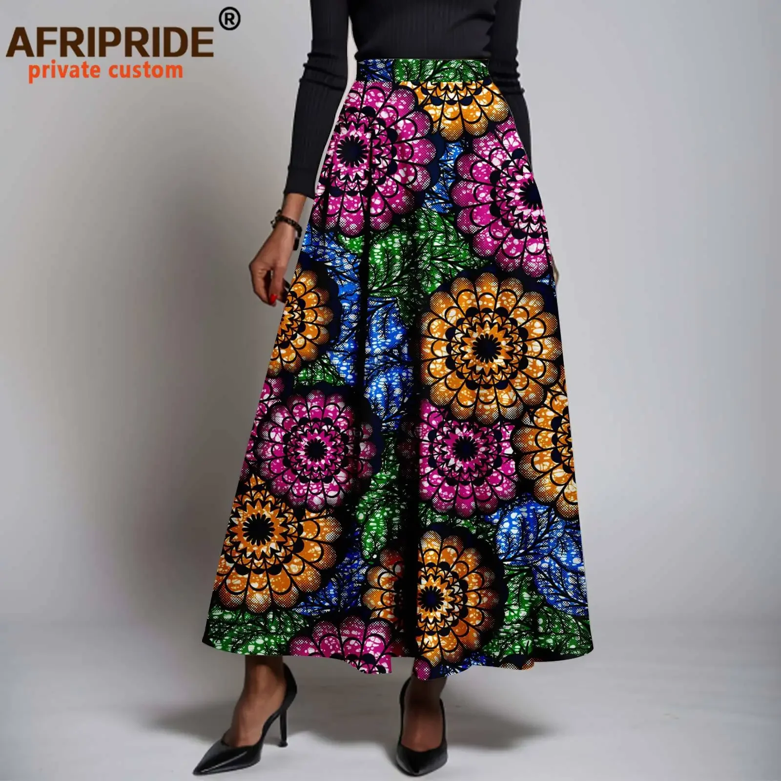 Women`s Skirts African Clothes High Waist Midi Skirt Ankara Attire Plaid Skirt Print Outfits Pure Cotton Wear A2327001