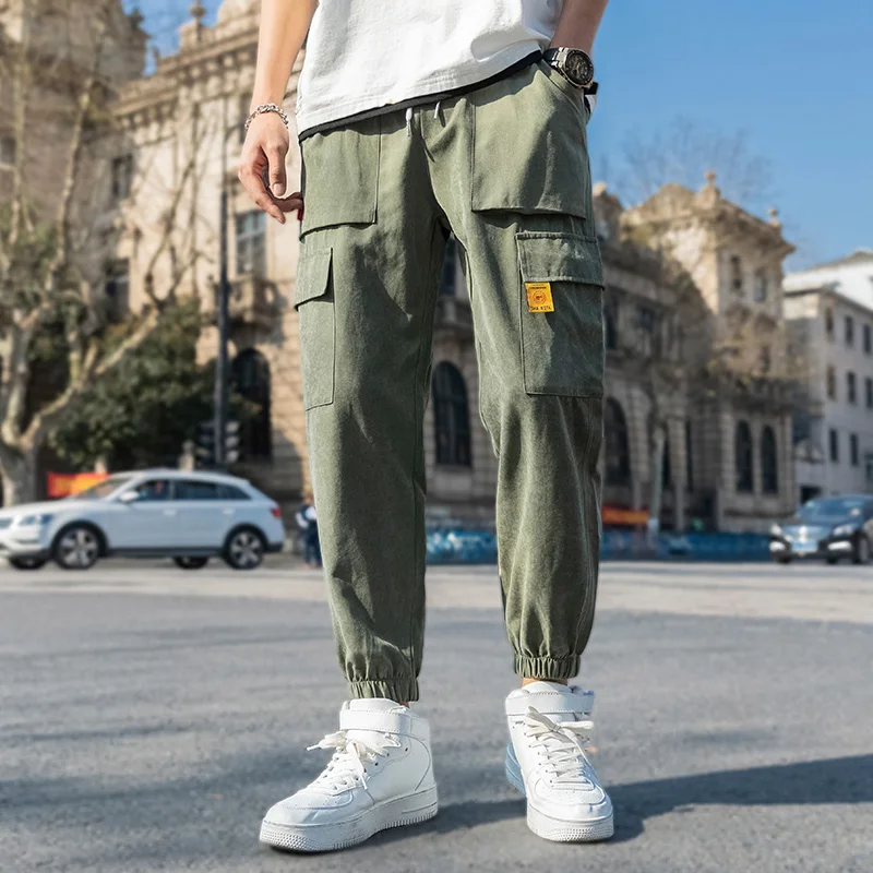 

2022 Men's Pants Casual Elastic Waist Ankle Tie Pocket Trend Cargo Pants Drawstring Sports Pants Fashion Casual Men's Pants