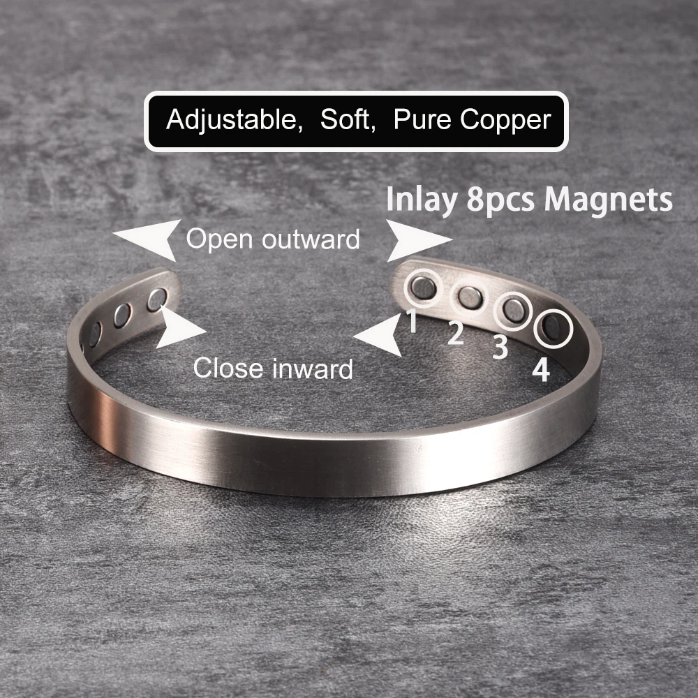 Vinterly Pure Copper Bracelets Men Magnetic 10mm Adjustable Health Energy High Magnets Cuff Bangle Resizable Jewelry Male Metal 3