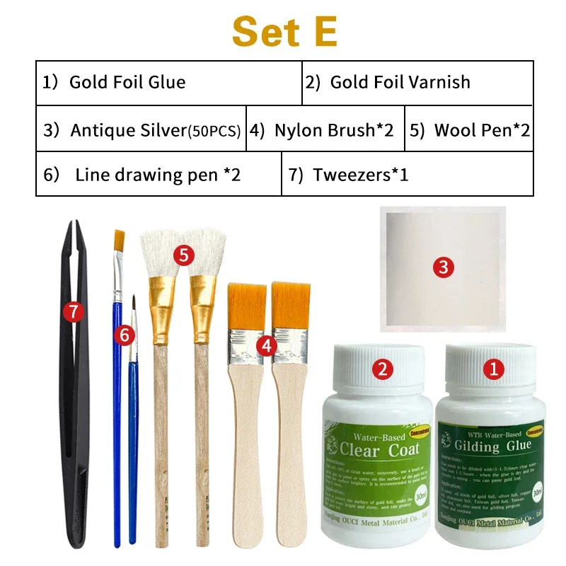 Deluxe Gilding Toolkit with Gold Leaf Sheets and Water-Based Glue & Varnish