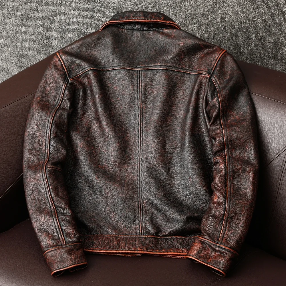 Chaquetas de cuero Vintage COPERSIAN para hombre, abrigo de cuero genuino para ropa de motorista, abrigo desgastado de la Fuerza Aérea _ - AliExpress Mobile