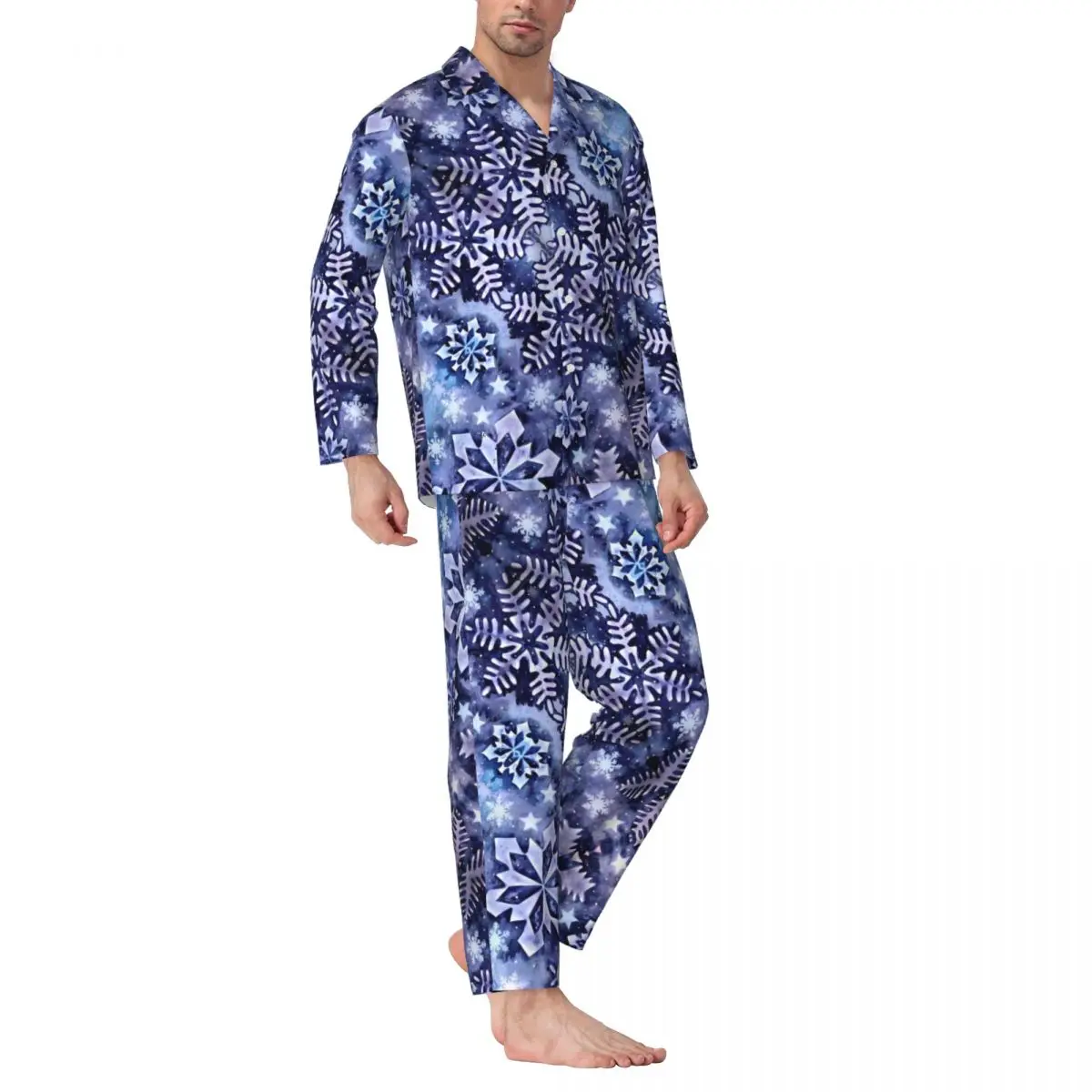 

Blue Snowflake Pajamas Man Fun Christmas Kawaii Home Nightwear Spring Two Piece Aesthetic Oversized Graphic Pajama Set