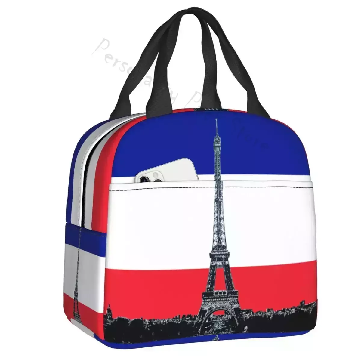 

2024 New France Flag With Eiffel Tower Insulated Lunch Bag For Romantic Paris Thermal Cooler Lunch Box Beach Camping Travel