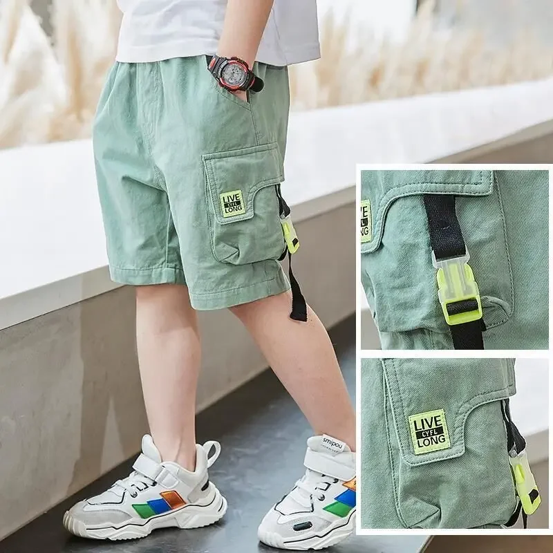 EACHIN Boys Shorts Summer Loose Pants Teenage Trouser Shorts Boys Casual Cargo Short Pants Children's Elastic Waist Cotton