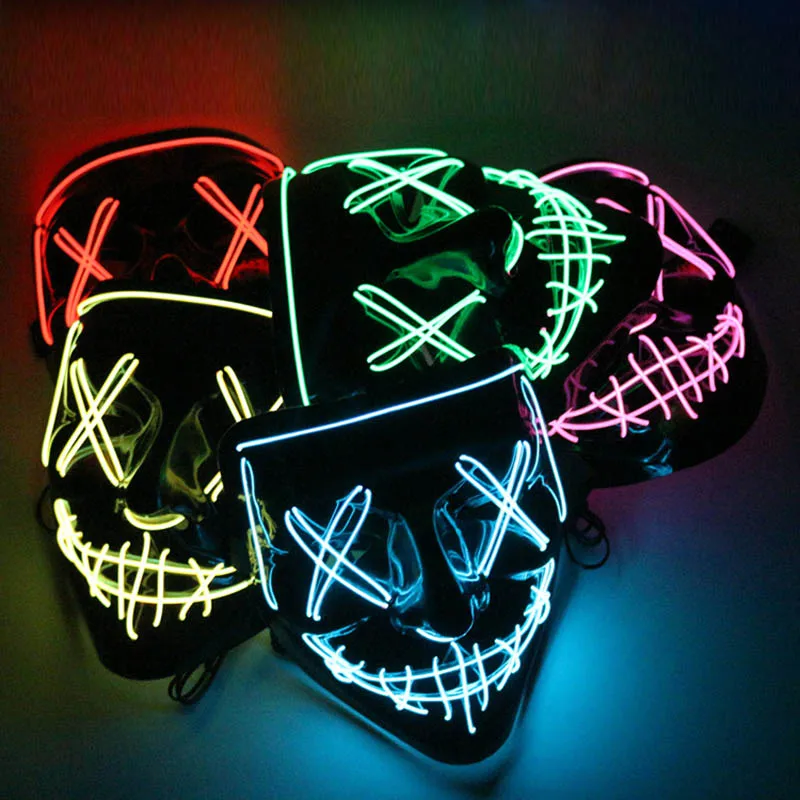 

LED Glow Mask Halloween Dressing Scary Glowing Mask Demon Slayer Neon LED Mask For Masquerade Children Mask Bar Party Prop