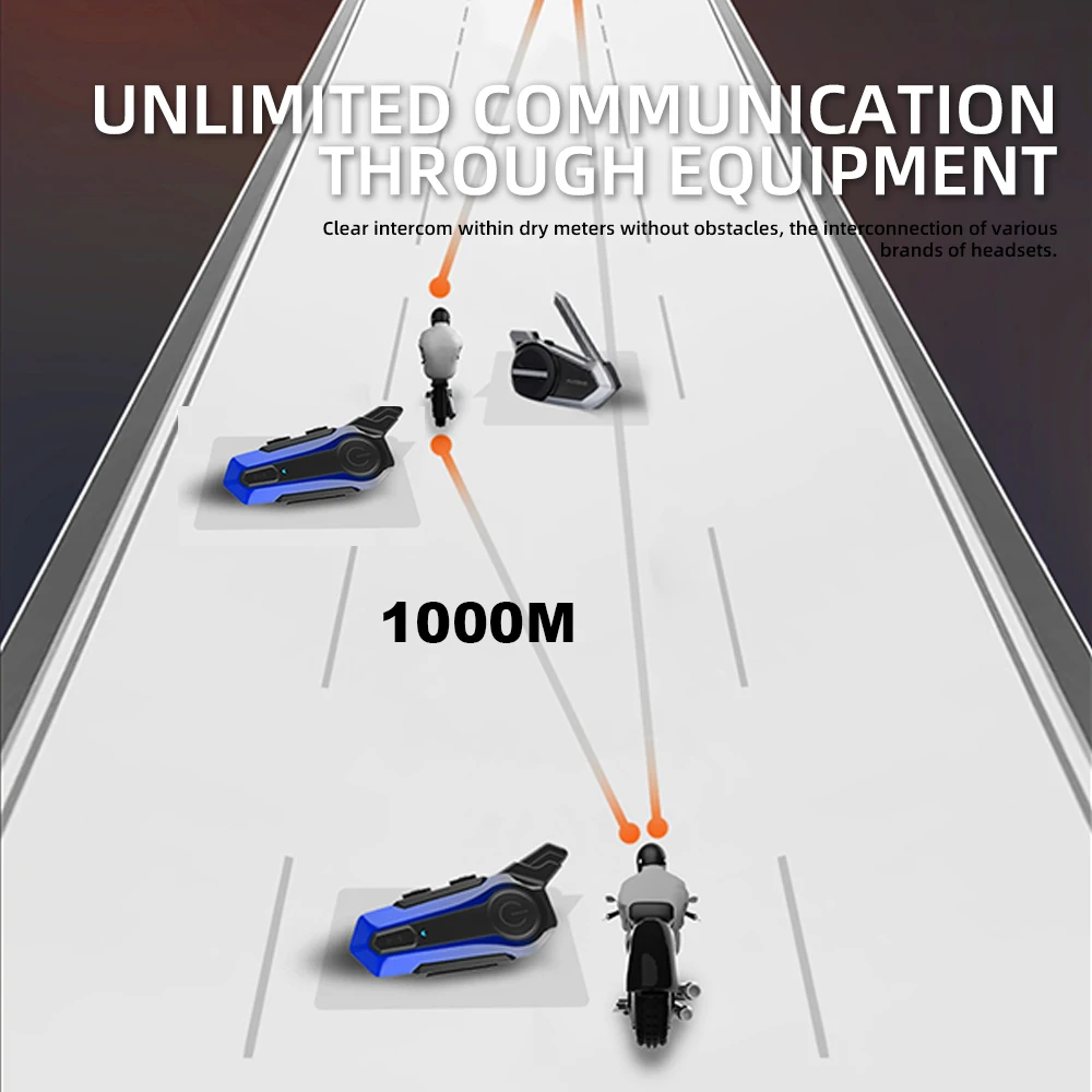 1/2 x 1 Bluetooth-Motorradhelm-Intercom-Headset für 2 Fahrer, 1000 m Reichweite, kabellos_voghion.com