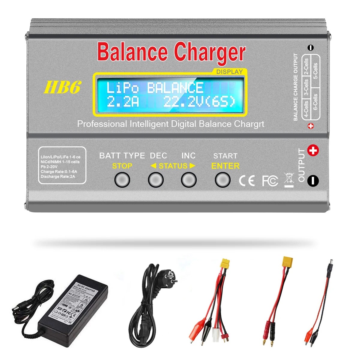 Chargeur multiport 61W avec adaptateur prise US, câble détachable et voyant lumineux vert allumé.