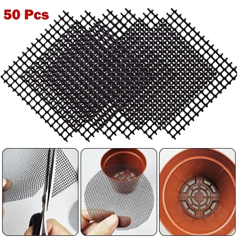 50PCS Flower Pot Hole Mesh Pad Bonsai Pot Bottom Grid Mat Bottom Accessorie Mat Prevent Soil Loss Breathable Drainage Plant