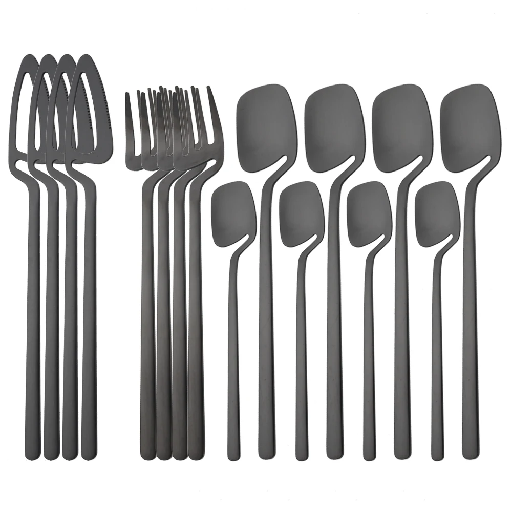 

Набор черной столовой посуды, декор для кухни, ложка, вилка, нож, столовые приборы из матового золота, для мороженого, десертов, супа, кофе, столовые приборы, 16 шт.