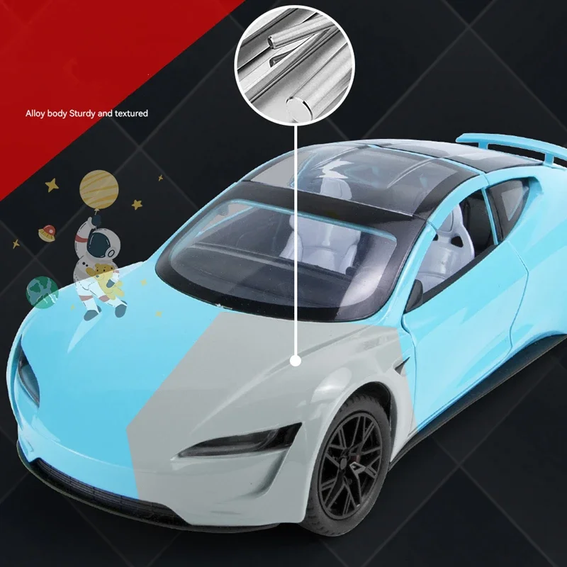 1:24 Tesla Roadster Alloy Sports Car Model Diecast Metal Toy Concept Racing Car Model High Simulation Sound and Light Kids Gifts 2