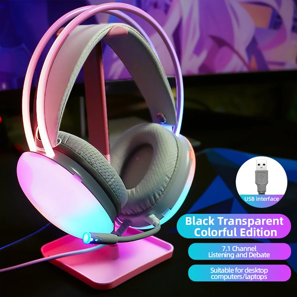 aula S505 Esports Gaming Headphones Rgb Cool Light Effect Usb Wired Headset Headband Transparent Computer Earphone For_voghion.com