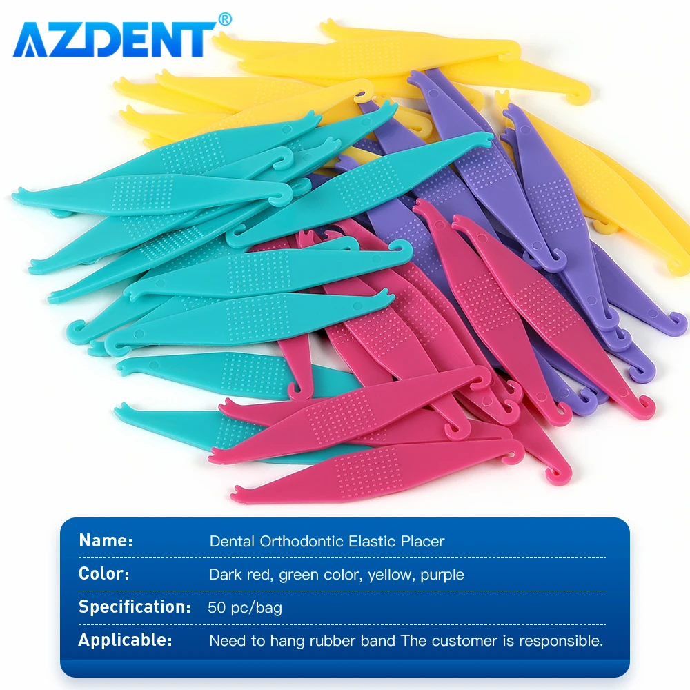 AZDENT50PCSPackDentalOrthodonticElasticRubberBandPlacingToolPlacersAssortedColors