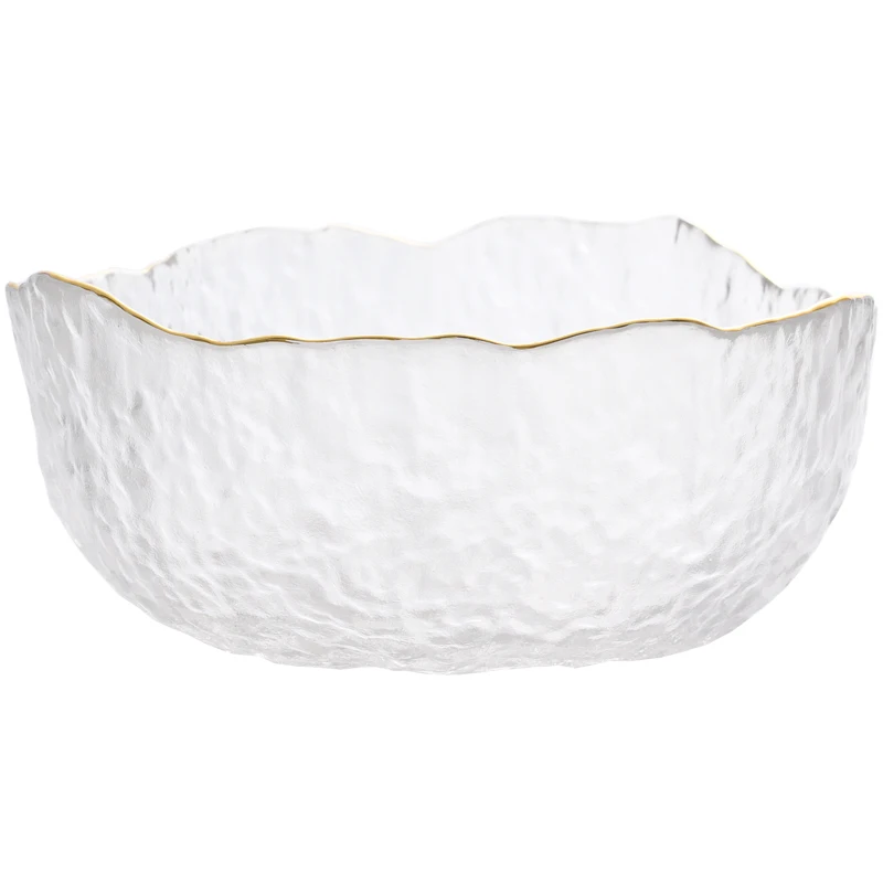 Glass Bowl Japanese Style Iceberg Glass Bowl with Glod Rim Transparent Salad Fruit Soup Dessert Snack Foods Mixing Bowl Tea Wash Large