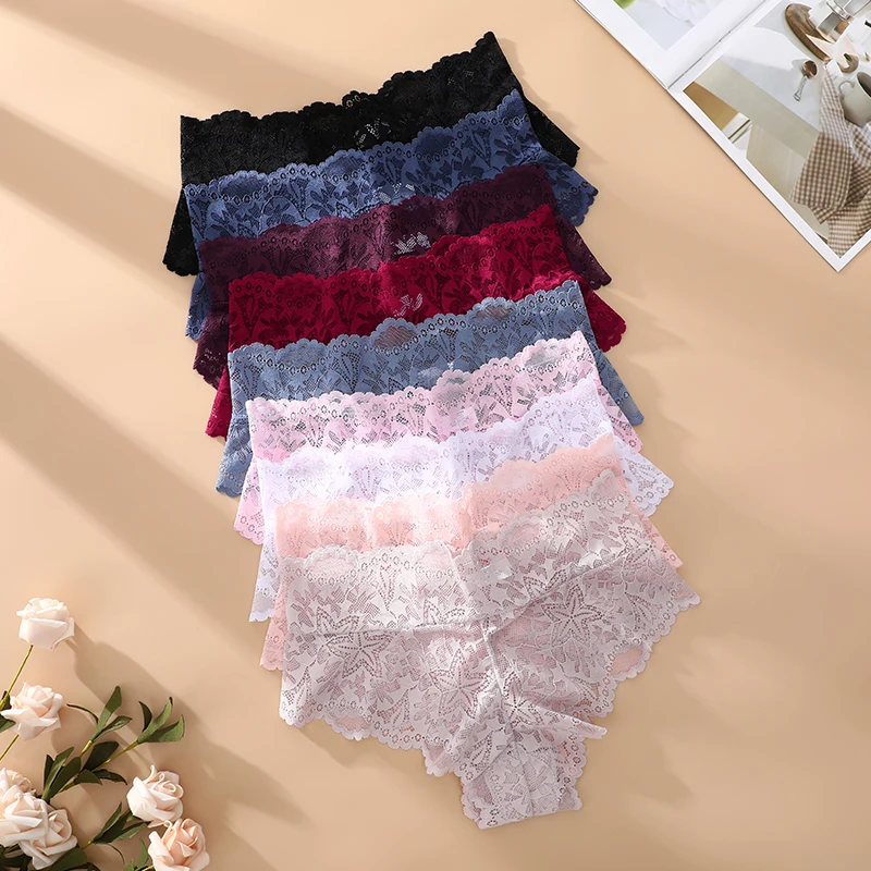 FINETOO 5Pcs Sexy Floral Lace Panties Women Briefs Low Waist Soft Lingerie Comfortable Female Underwears Girls Intimates Panties 5