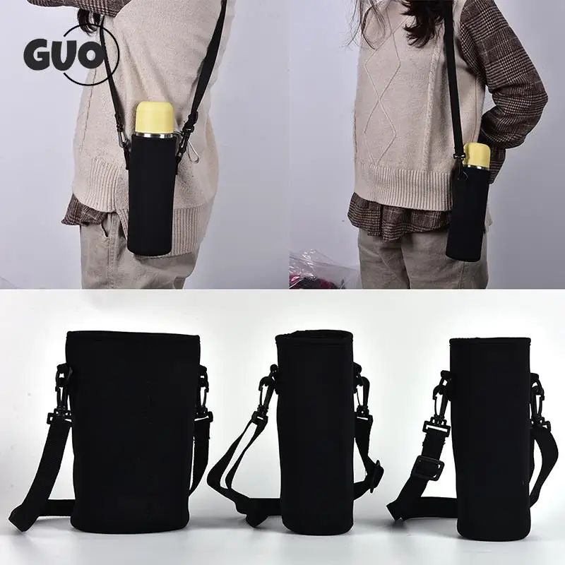 Water Bottle Sports Bottle Water Bag 36oZ/64oZ Water Bottle Cover Bag Pouch W/Strap Neoprene Water Pouch Holder Shoulder Strap Black Bottle Carrier Insulat