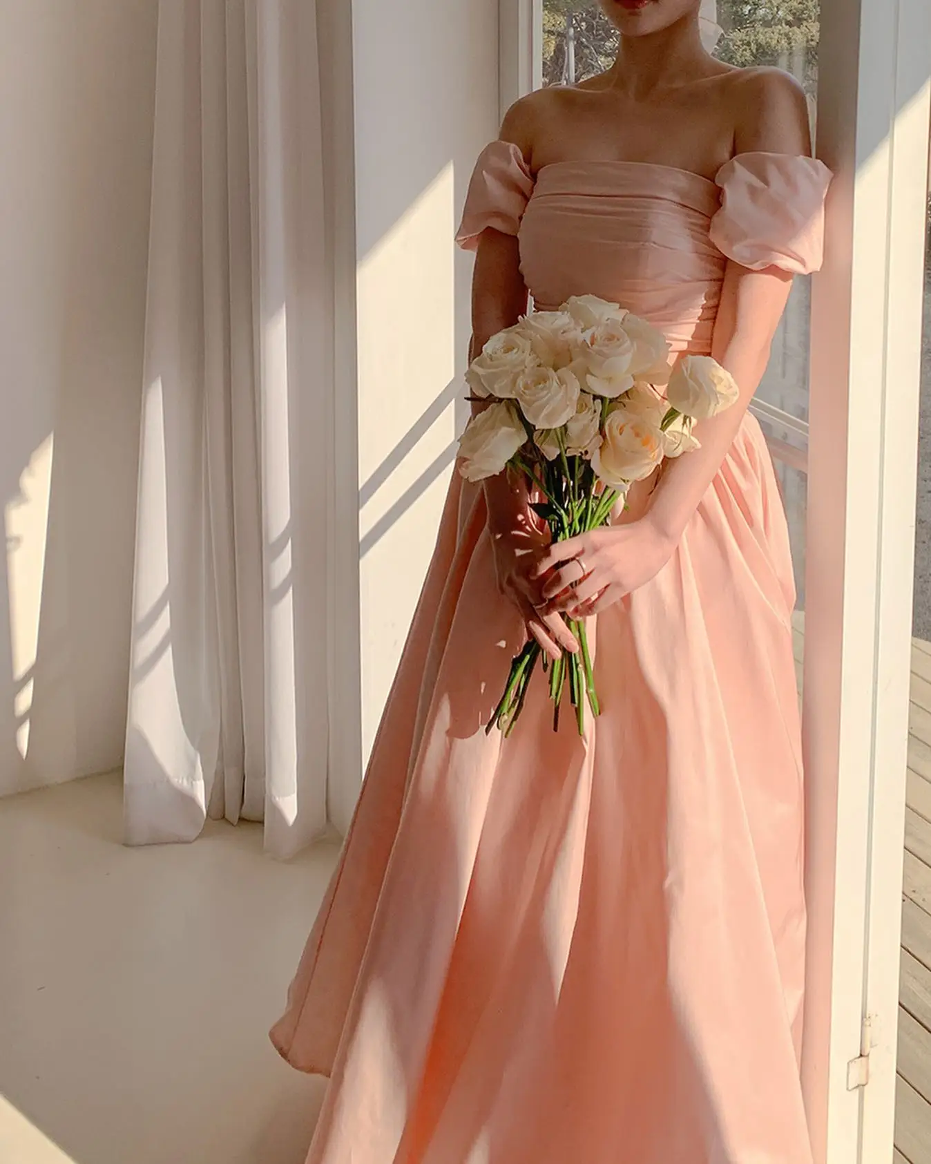 

Noble Off the shoulder Prom Dress Short Sleeves With Ankle Length Evening Summer Elegant Party Dress For Women2023