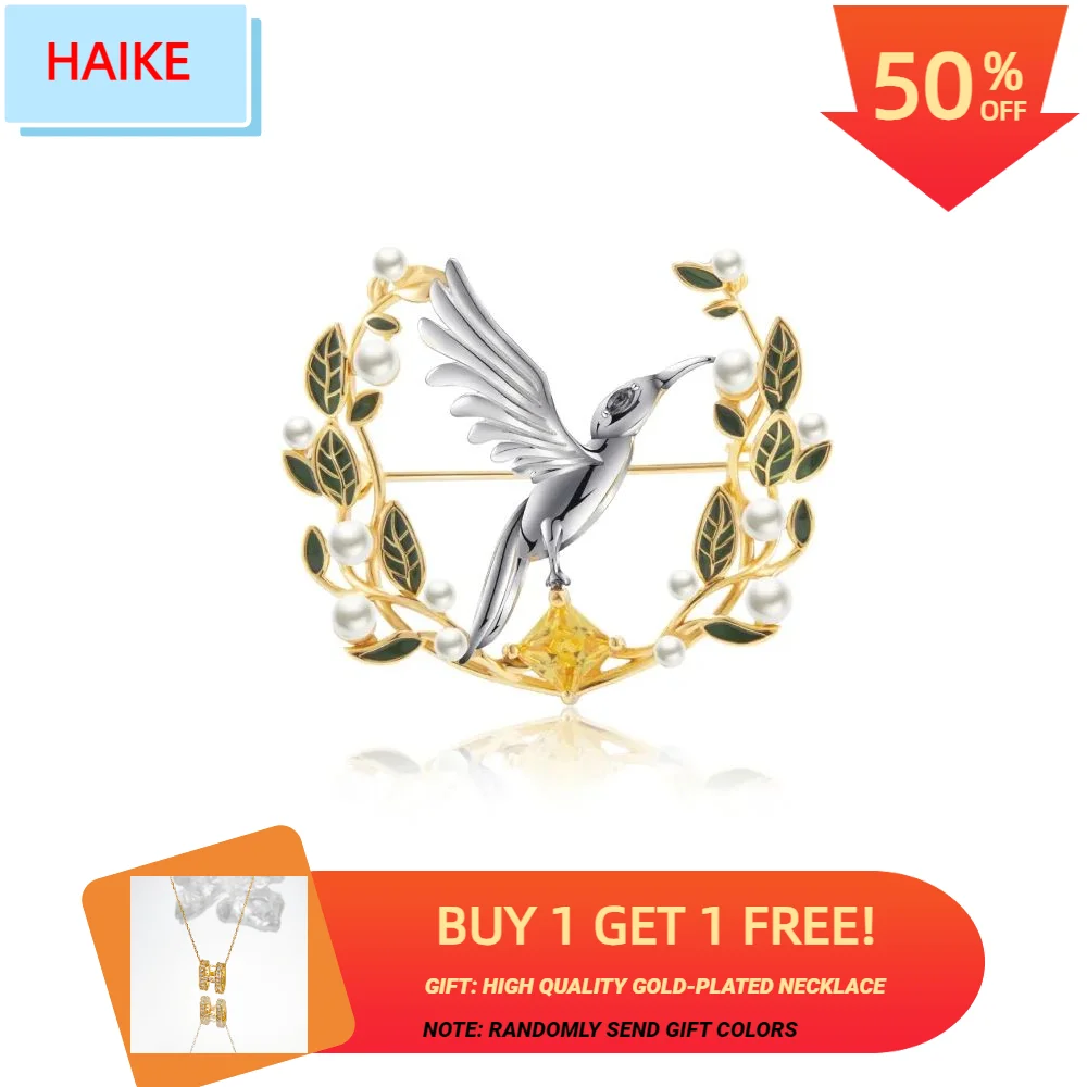 

HAIKE S925 sterling silver brooch original emerald bird shaped collar two color electroplated design cute fashionable simple