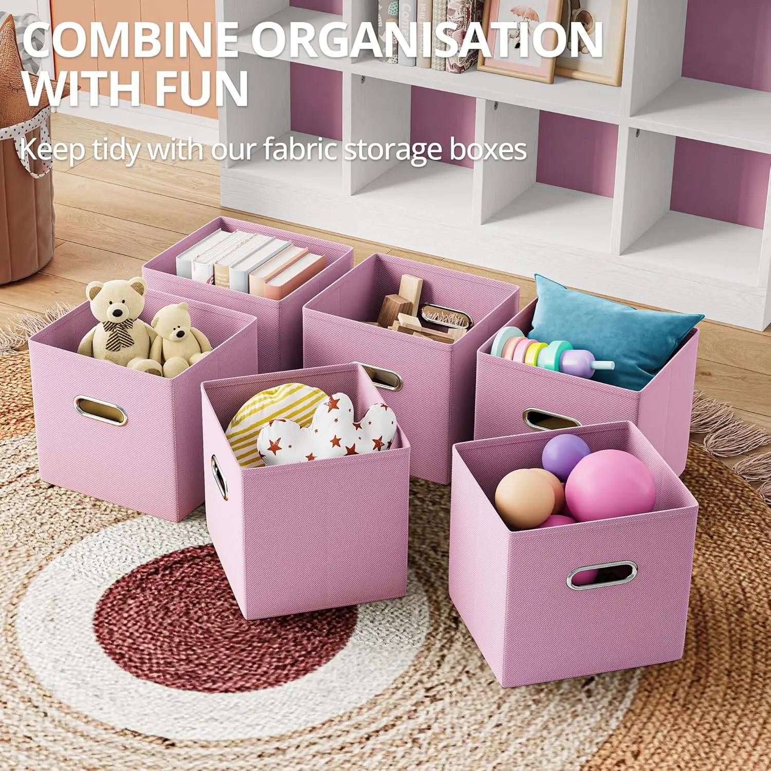 12-Cube Kids Storage Organizer with Bins – Pink 6