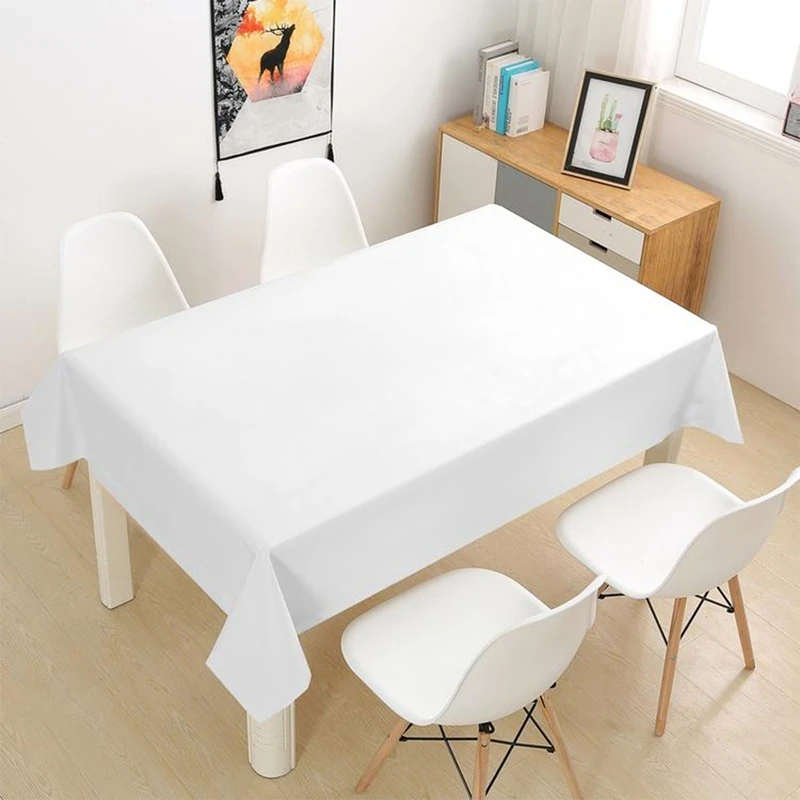 Description Picture 4 of itemRectangular Pure White Dining Table Cloth PE Tablecloth Solid Color Festival Hotel Banquet Wedding Birthday Party Table Decor