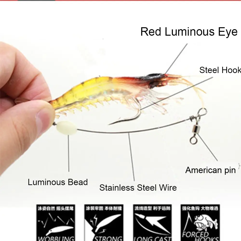 Lifelike Artificial Luminescent Shrimp Fishing Lure Fishing Luminous Lures Fishing Bait Hooks