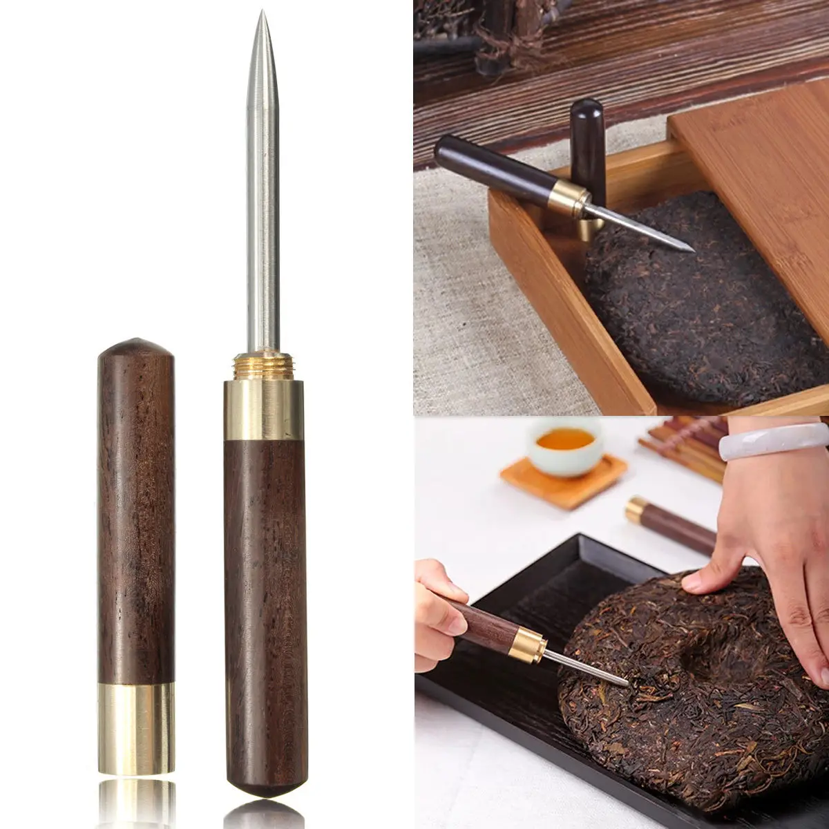 1pcs Sandalwood Tea Knife Needle Pick With Wood Handle Puer Tea Tools Cone Needle Breaking Prying Brick Professional Tool