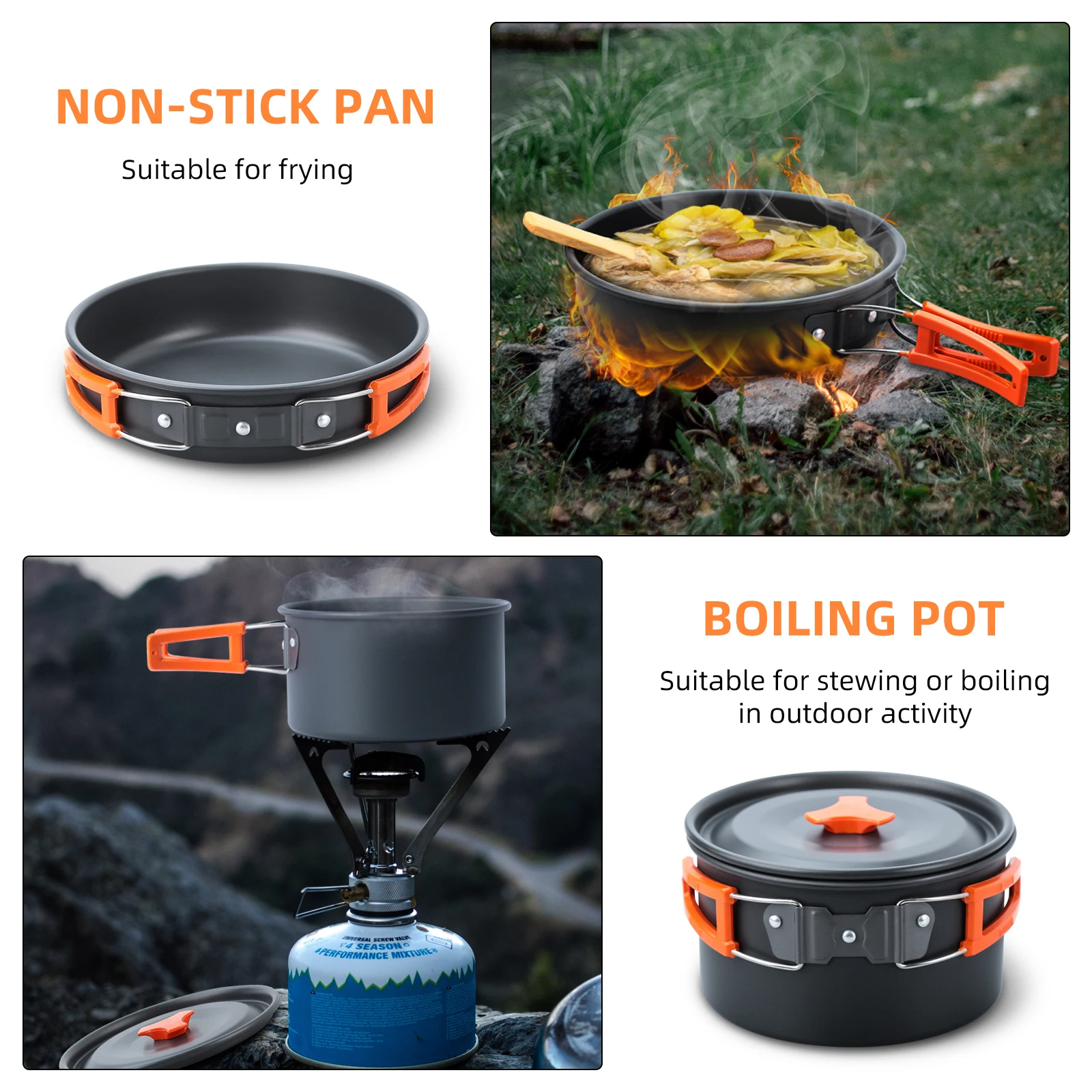 Camping Cookware Set Portable Camp Stove with Lightweight Pots and Pans Set  Non-Stick Backpacking Cooking Set Camping Mess Kit with Folding (14 Pcs) 