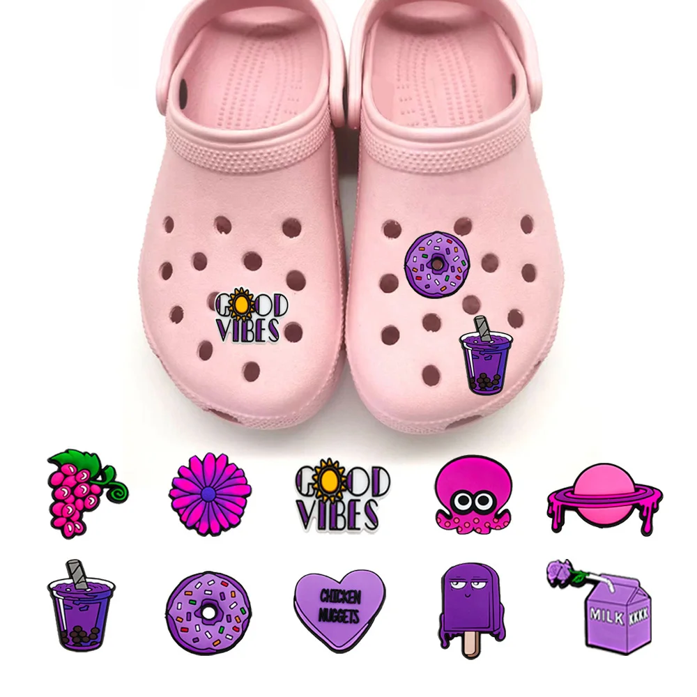 

1Pc Cute Cartoon Purple Small Fresh Jibz Croc Shoe Charms Decoration Clog Bracelet Sandal Accessories Children's Favorite Gift