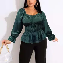 

Plus Size Women's Blouse Solid Color Square Collar Sexy Blouse Cover Meat Lantern Sleeves Spring Women's Shirt Ladies Tops 4XL