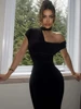 Incline Shoulder Dress Woman Summer Sexy Solid Irregular Collar Elegant Sleeveless Chic Party Skinny Evening Vestidos 1