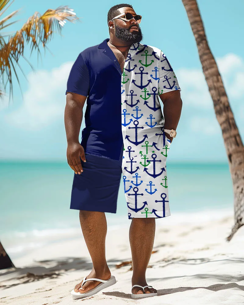 Biggmans Shirt Plus Size Set L-9Xl for Summer Oversize Hawaii Suit  Men's Gradient Coconut Tree Print Large 7XL 8XL