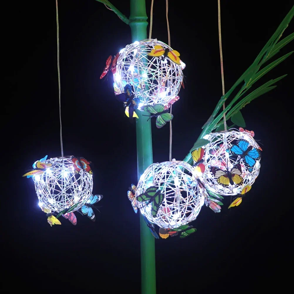 Outdoor Solar Garden Light Metal Home Decorative Nightlight Butterfly Pendant Waterproof Butterfly Round Ball Light Weaving Mesh 5