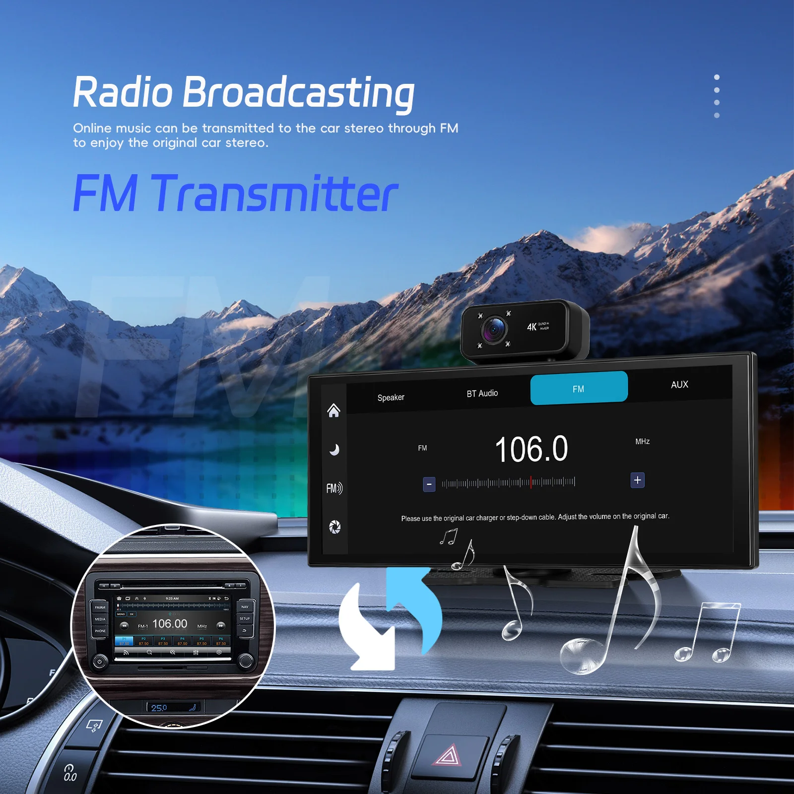 Podofo 10,25'' Auto-Multimediaplayer CarPlay Android Auto WIFI Airplay GPS Auto-Monitor 4K Frontkamera DVR 4K für Autos und LKWs – Detail 17
