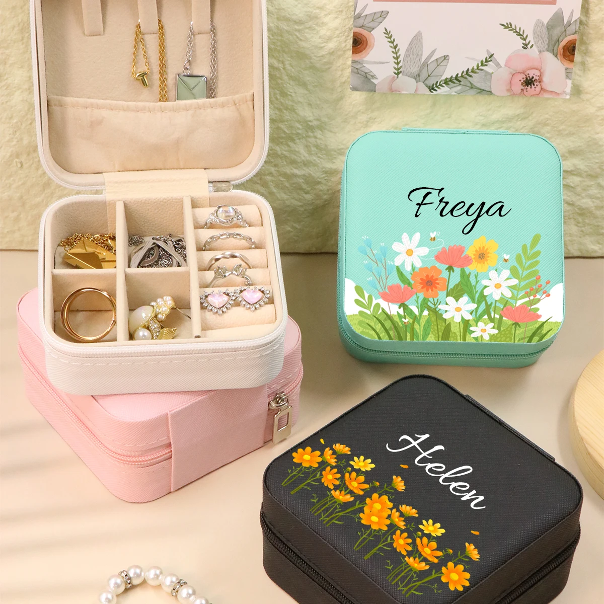 Customized Women's Travel Jewelry Box - Personalized Name Keepsake Gift