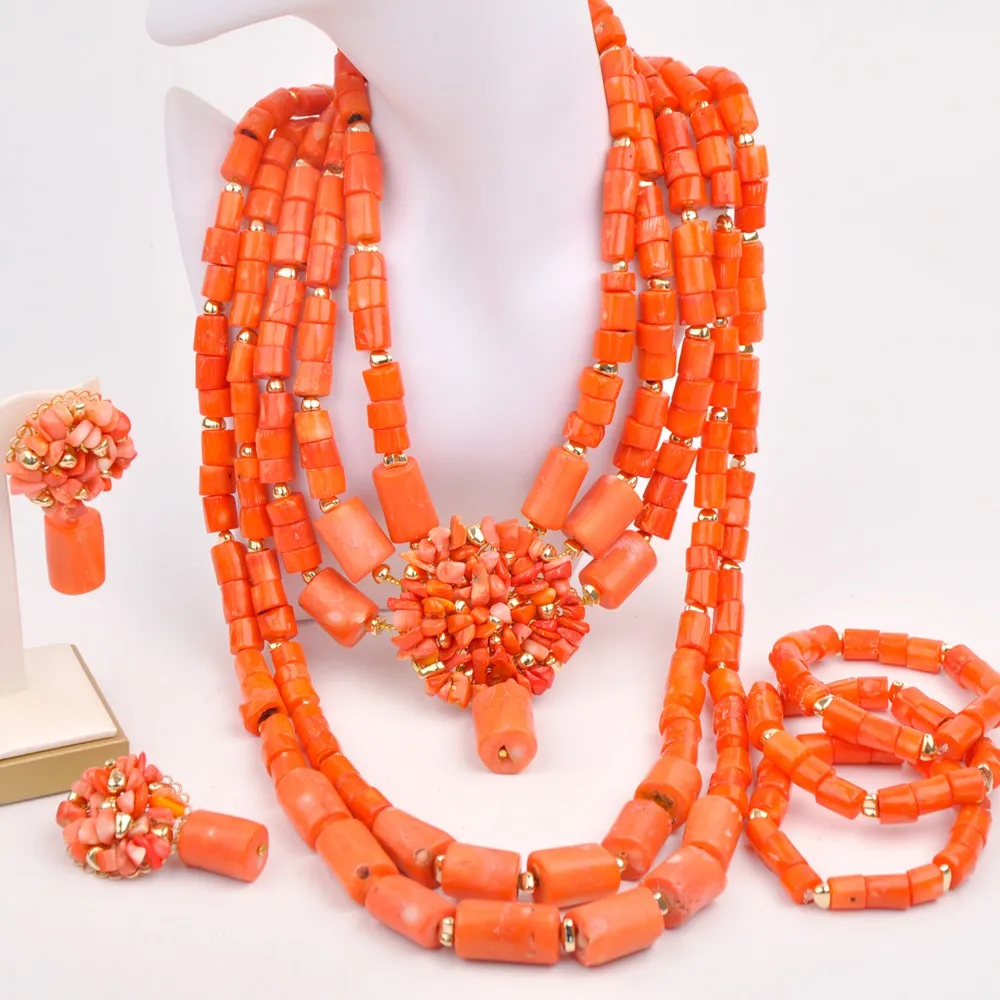 

Модные оранжевые нигерийские Свадебные африканские бусы коралловые Свадебные Ювелирные наборы для женщин