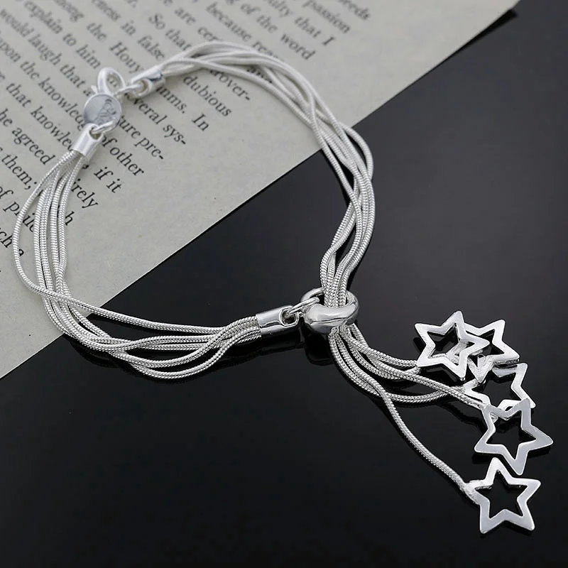 wholesale 925 Sterling Silver star cute chain women lady noble nice bracelet fashion charm jewelry wedding  party