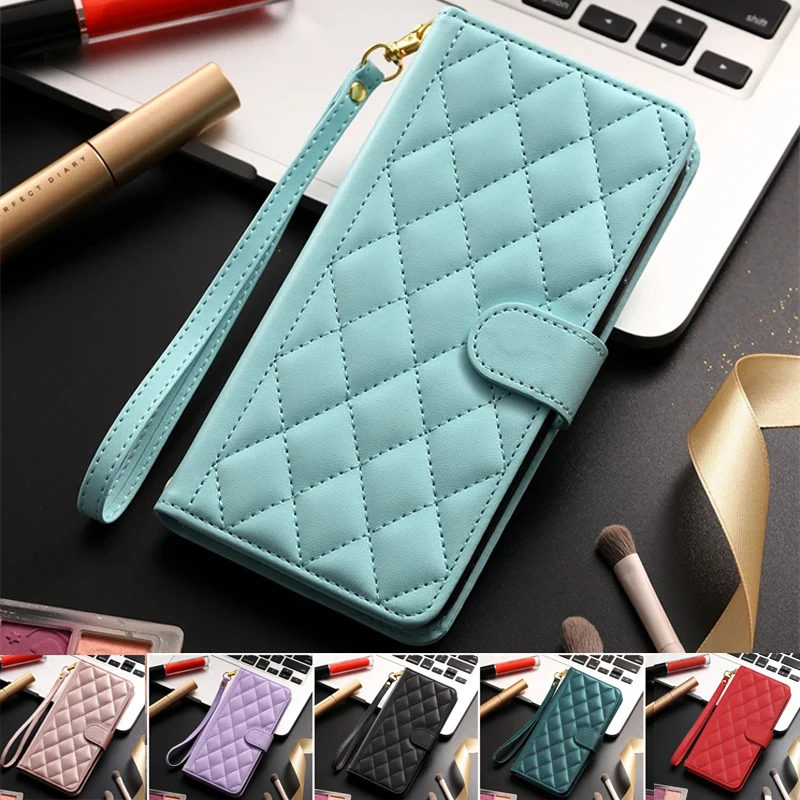 Checkered Leather Flip Wallet Phone Case