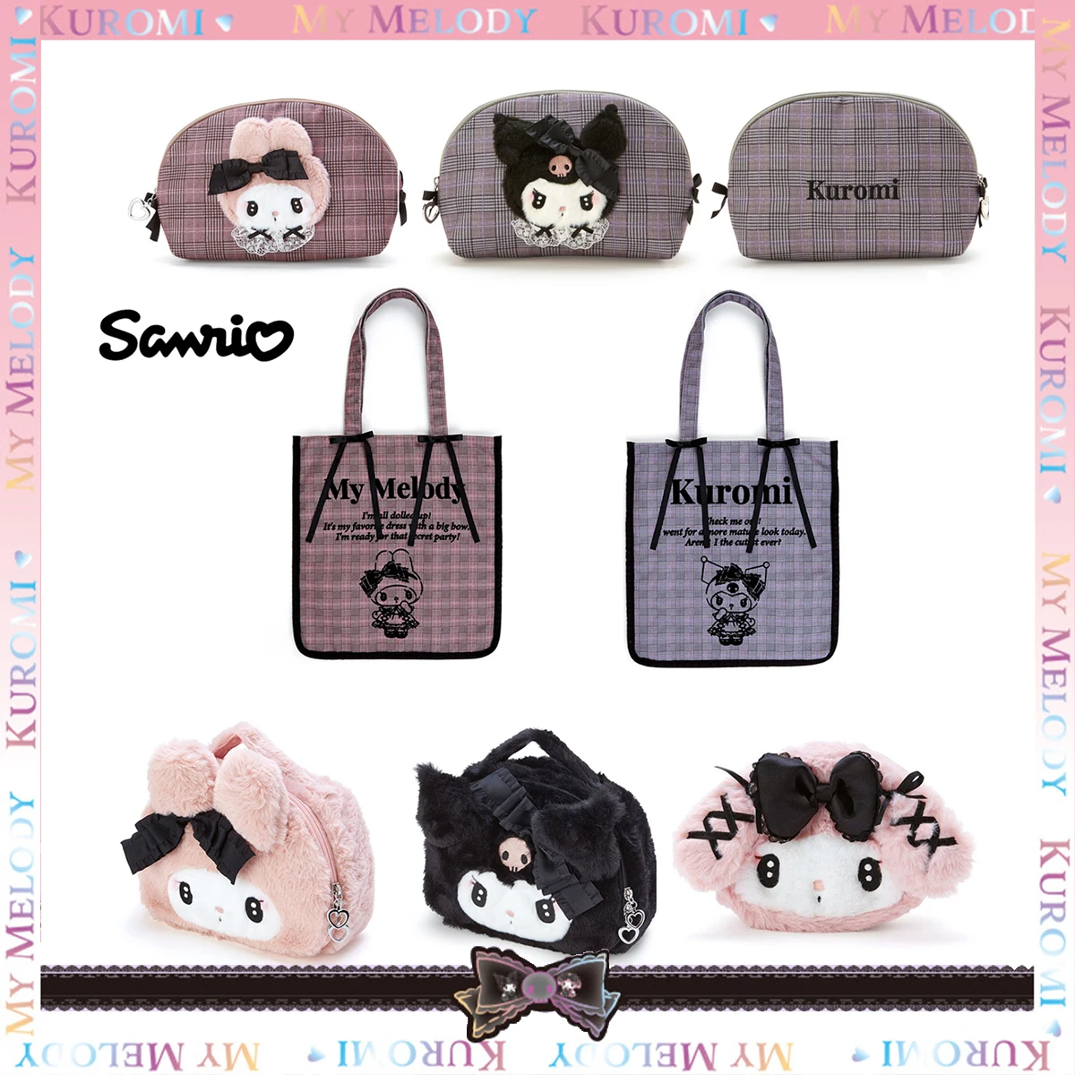 

Sanrio Serie Original Kuromi Melody Plush Makeup Bag Storage Bag Anime Kawaii Cartoon Student Storage Tote Bag Kid Boy Girl Gift