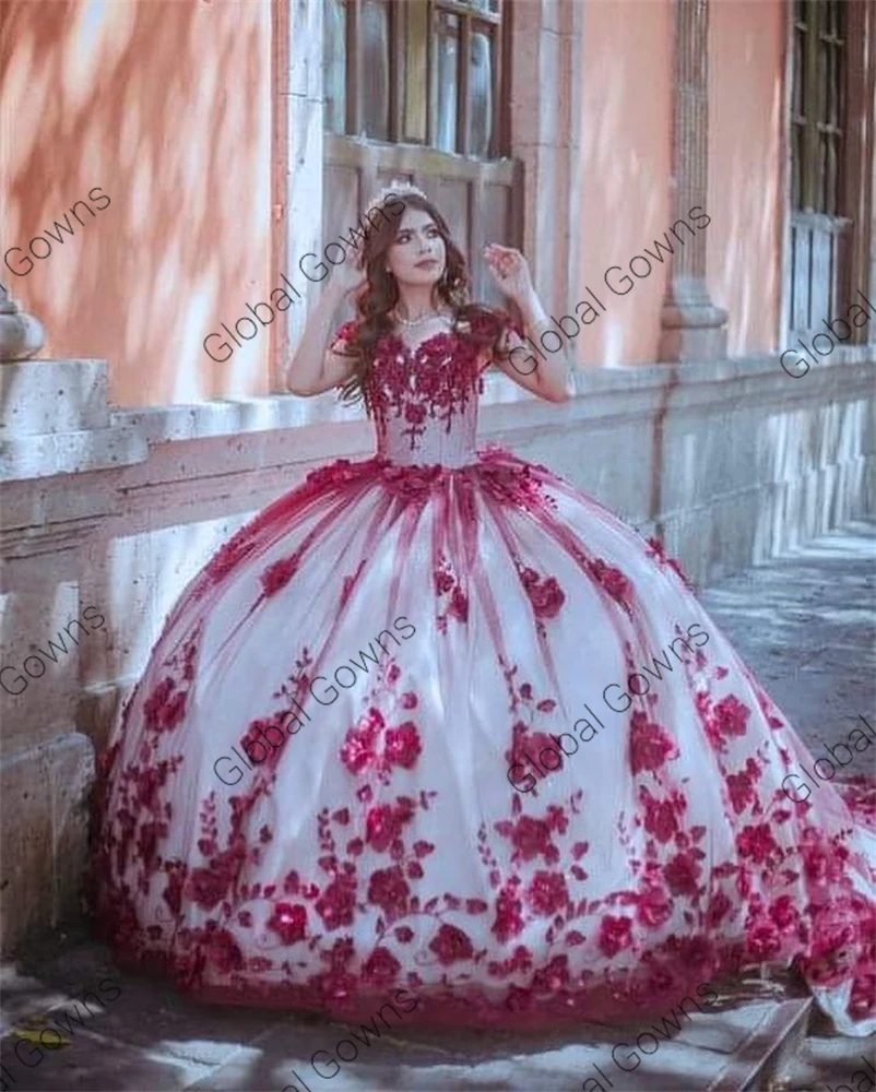 Cinderella Red Sweetheart Quinceanera Dresses 3D Flowers Ball Gown Beaded  Birthday Party Gowns Princess Vestidos De 15 Años 2023 - AliExpress