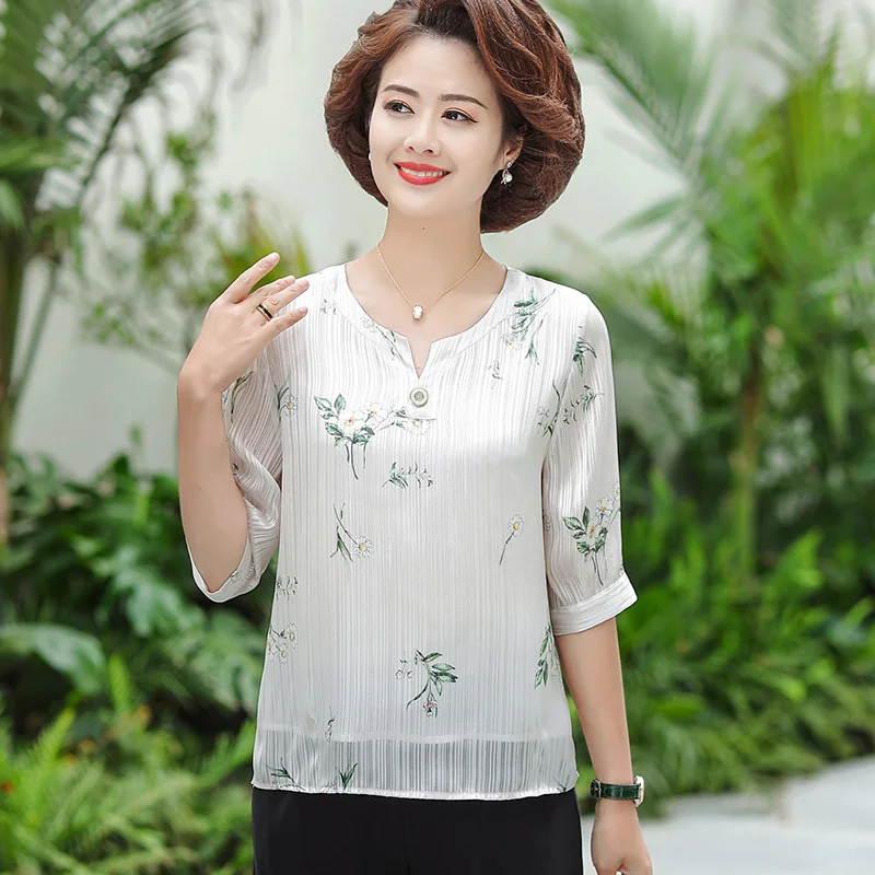 Шелковая винтажная женская шифоновая блузка с v-образным вырезом и коротким