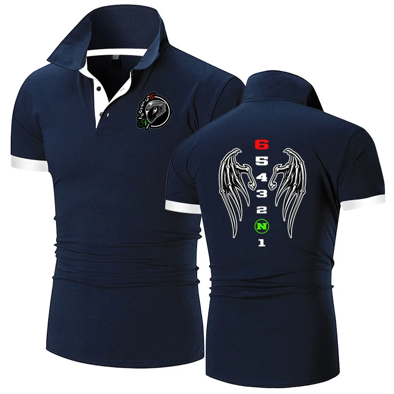 Summer Cotton Polo Shirt for Men with Motorcycle Logo