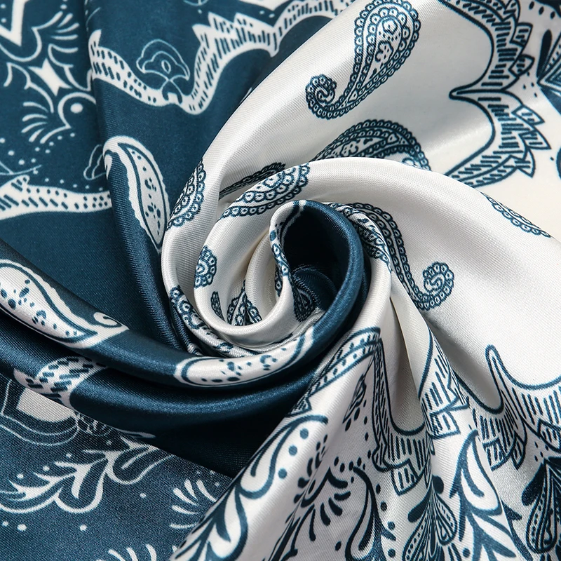90*90CM Quadratische Seidenschals für Damen, Hijab-Tücher, Modische Paisley-Druck Kopftücher, Damen-Kopftuch, Foulard, Bandana, Strand-Kopftuch – Detail 19