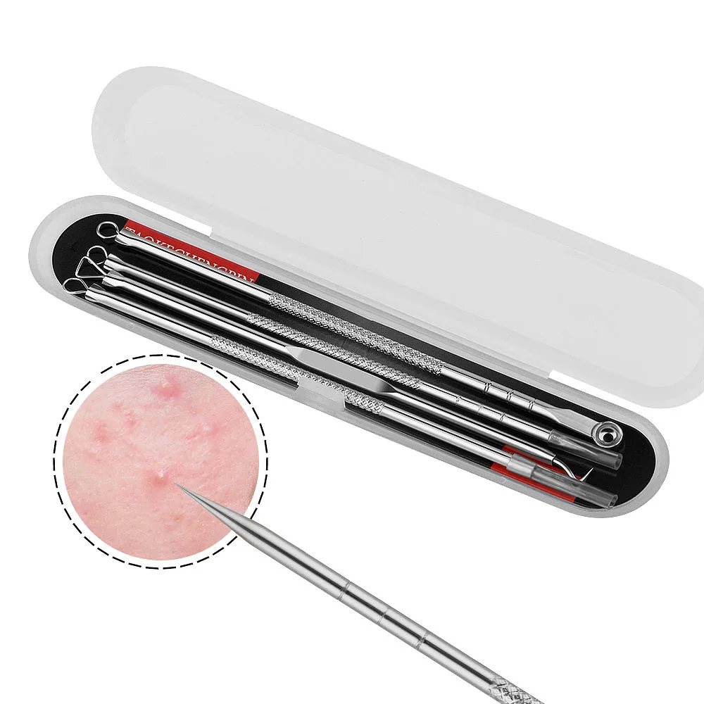 4Pcs Blackhead Acne Remover Set Beauty Skin Care Pore Cleaner Acne Needle Pimple Stainless Steel Pimple Needles Removal Tools 4