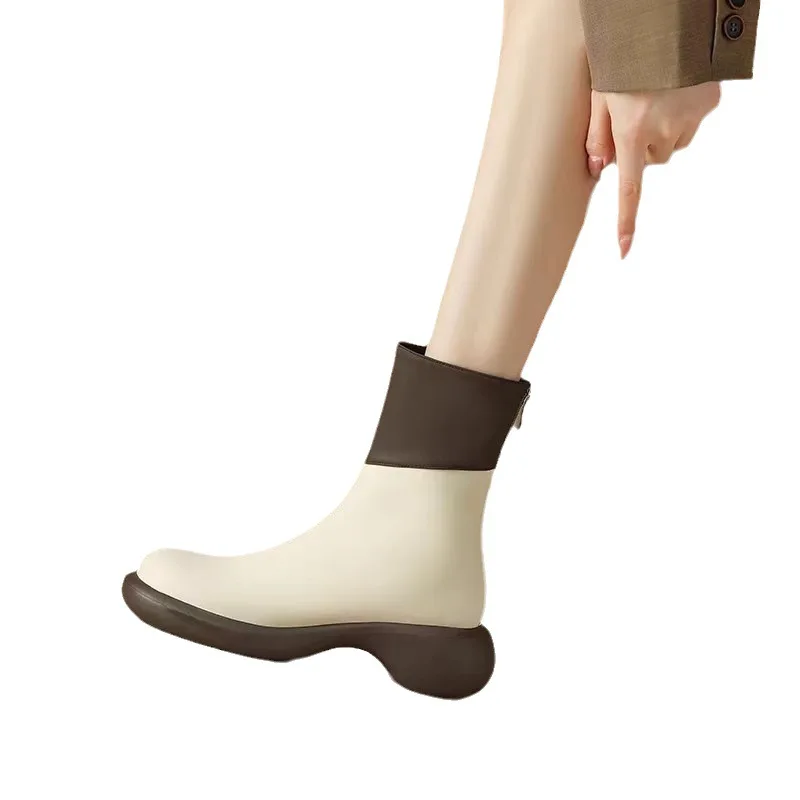 Women Mid Heels Shoes Chunky Chelsea Boots Winter New Designer Platform Ankle Boots Pumps Gladiator Punk Motorcycle