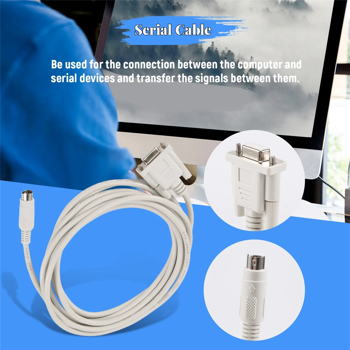 PLC DVP-EH 미니 Din RS232 다운로드 케이블, 흰색 8.2 피트, DB9P-8P