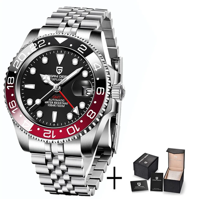 2021 New Luxury GMT Watch PAGANI DESIGN Men Stainless Steel Automatic Mechanical Watches Sapphire Ceramic Bezel Waterproof Clock 