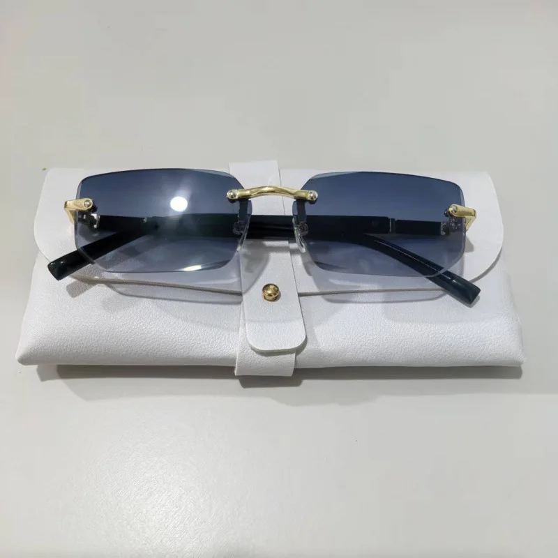 Unisex Rimless Rectangle Sunglasses - Trendy Small Square Shades