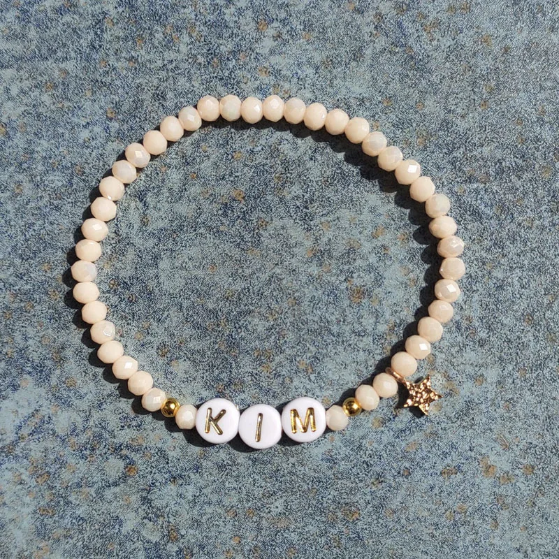 

Creative Personalized Custom Name Elastic Bracelet Crystal Beads Stars Embellished Arm Jewerly Versatile Beach Couple Bangle