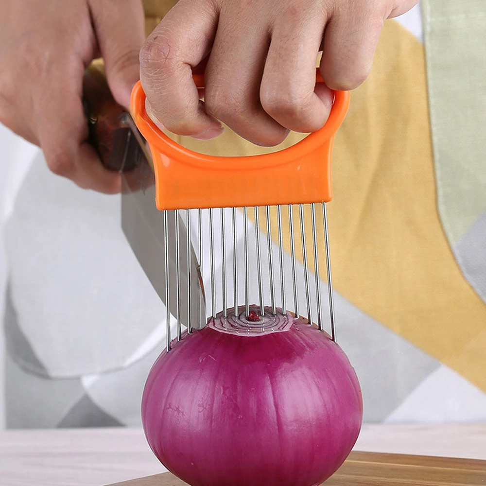 Stainless Steel Onion Needle Fork Vegetables Fruit Slicer Tomato Cutter Cutting Aid Holder Kitchen Accessories Tools vegetable slicer fruit slicer onion slicer holder onion slicer