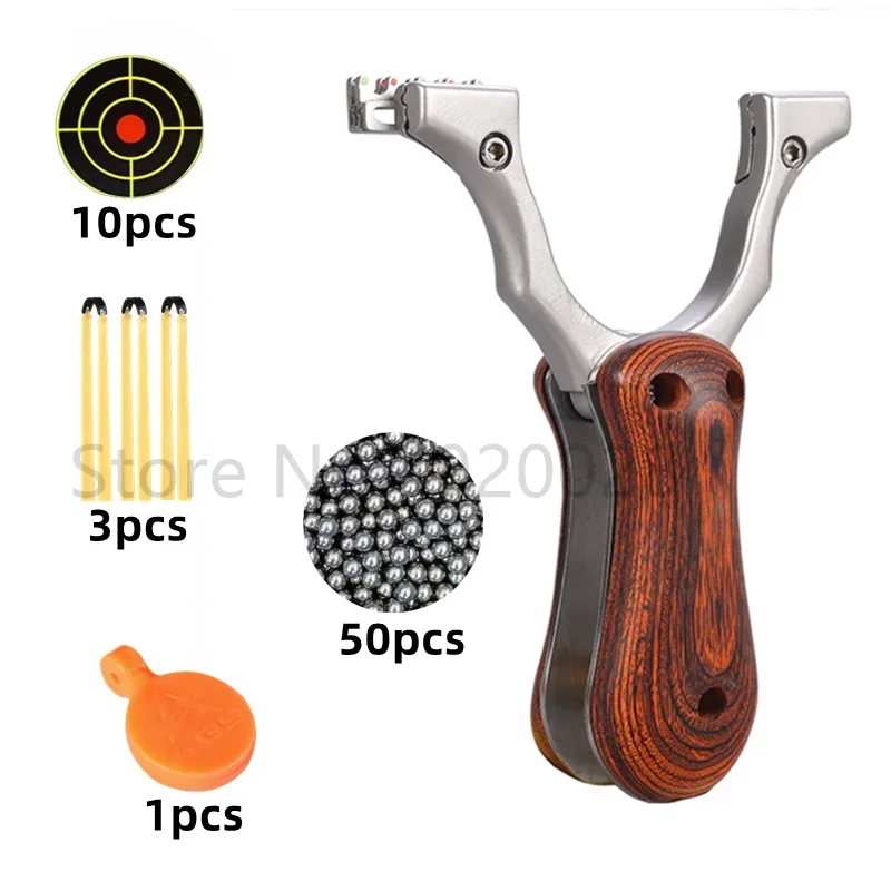 

Быстросъемная Рогатка с ручкой из сандалового дерева, плоский кожаный ремешок, стальные шарики, аксессуары для охоты на открытом воздухе