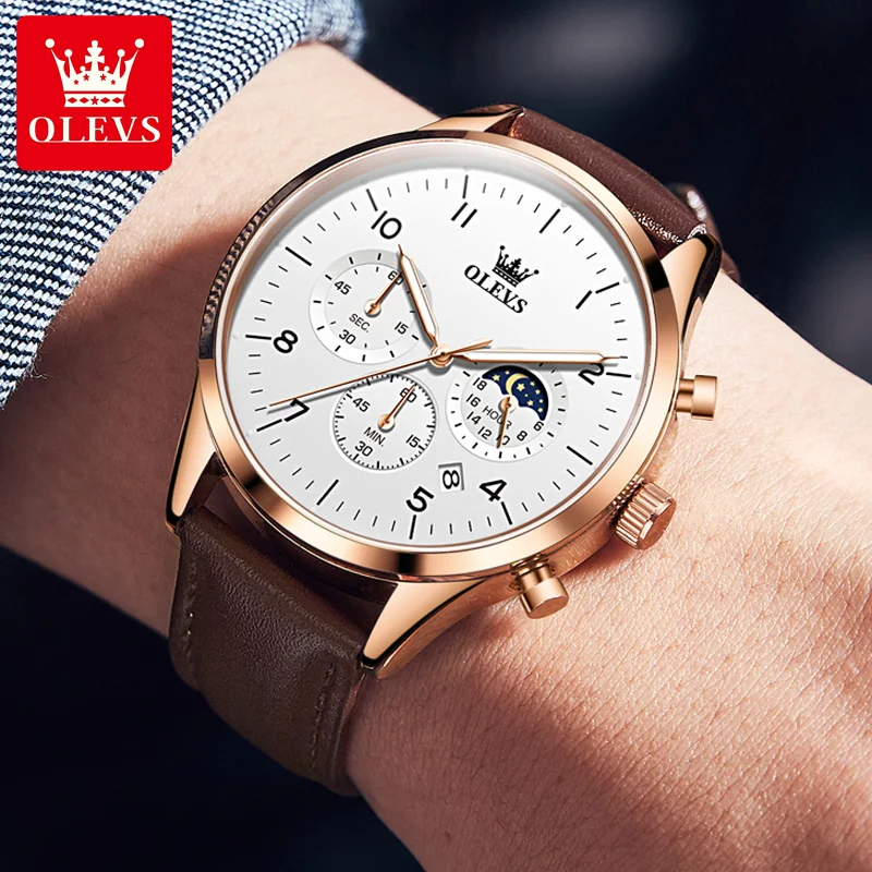 ساعة ماركة OLEVS متعددة الوظائف كوارتز للأعمال، سا...